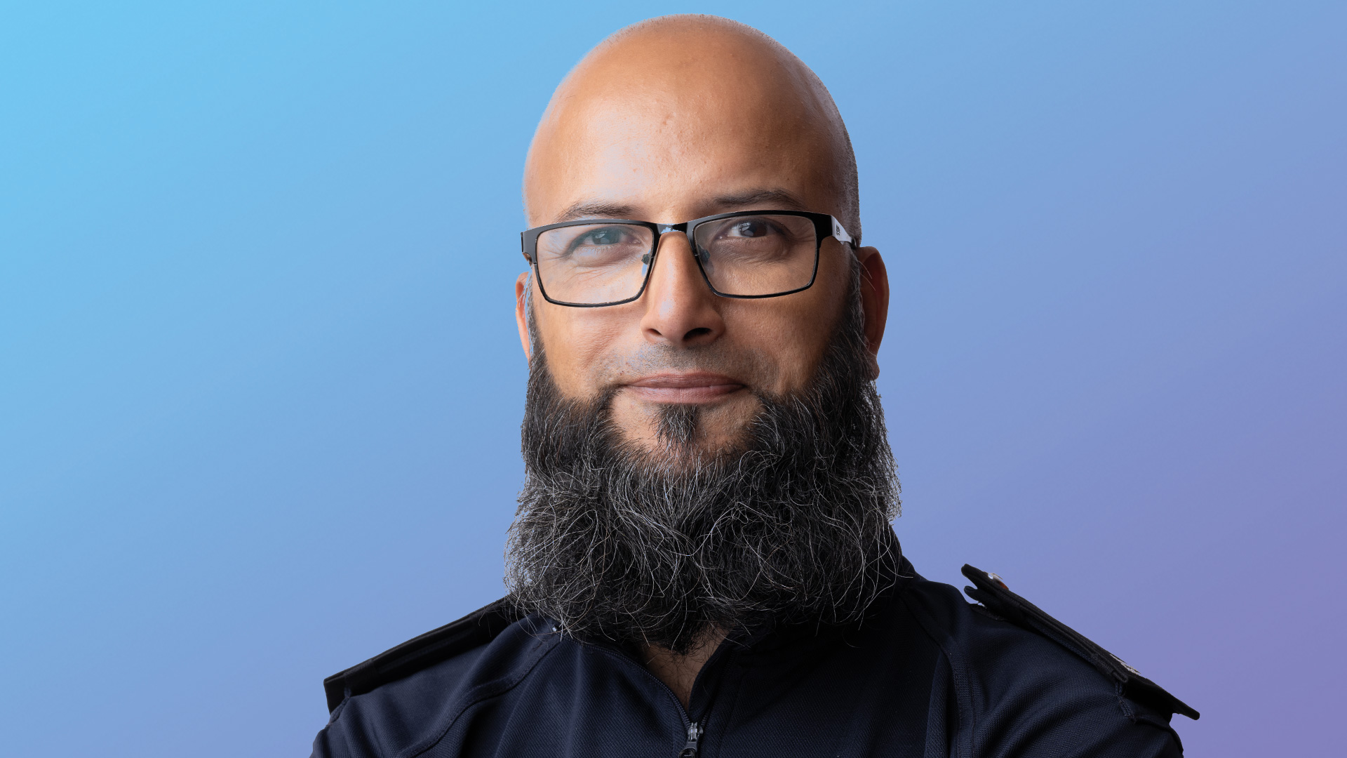 Male Immigration Officer on a blue gradient background